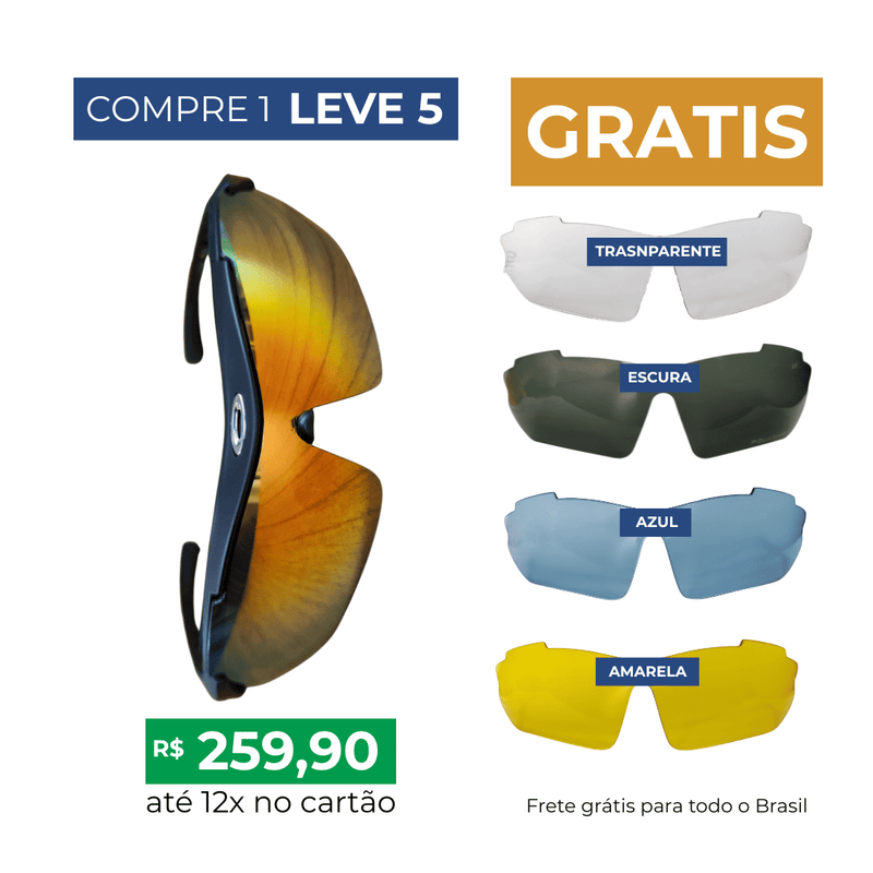 Óculos Esportivo 5 em 1 + BRINDES