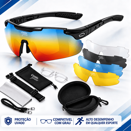 Óculos Esportivo 6 em 1 + Acessórios de BRINDE