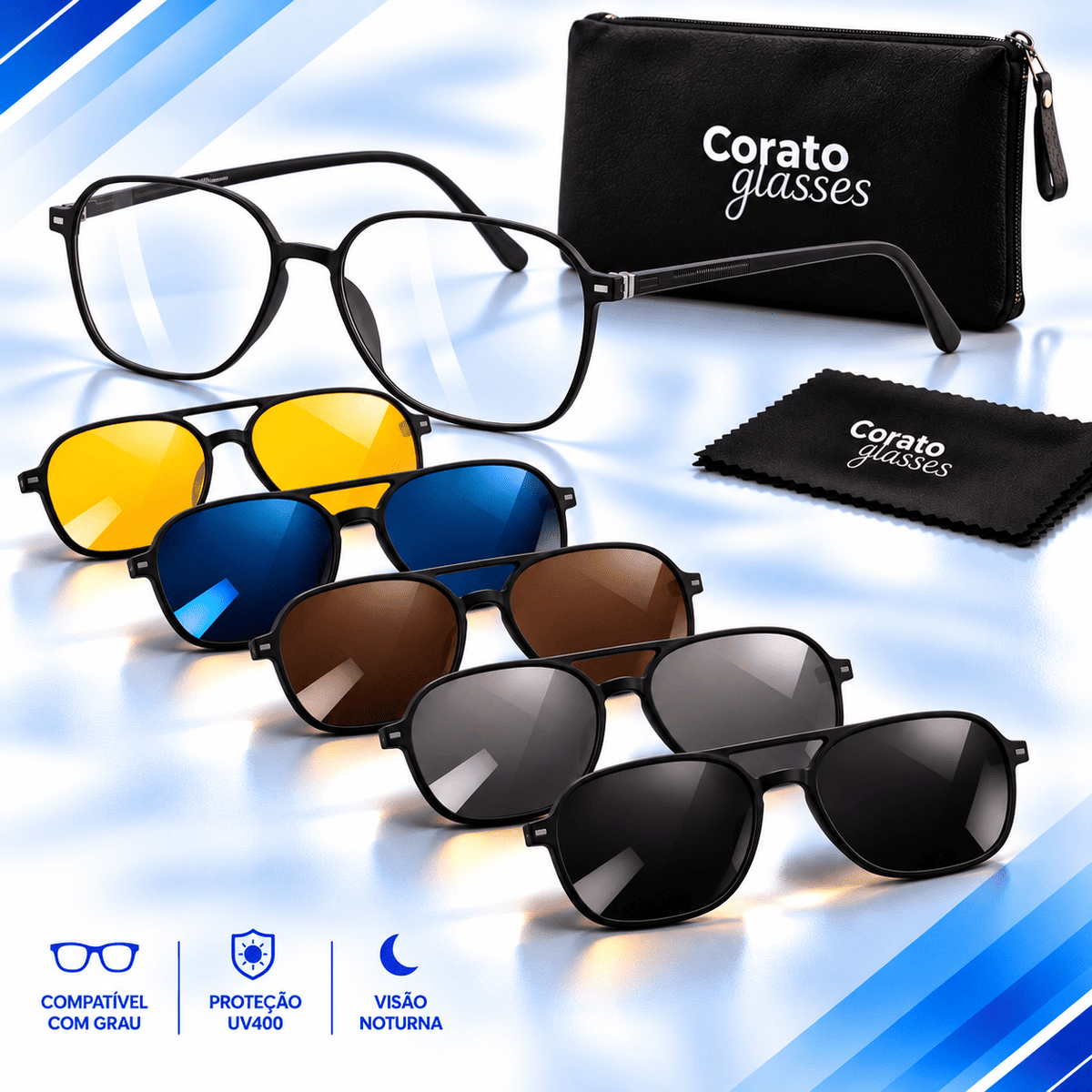 Óculos 6 em 1 Bold Compatível com Grau + BRINDES