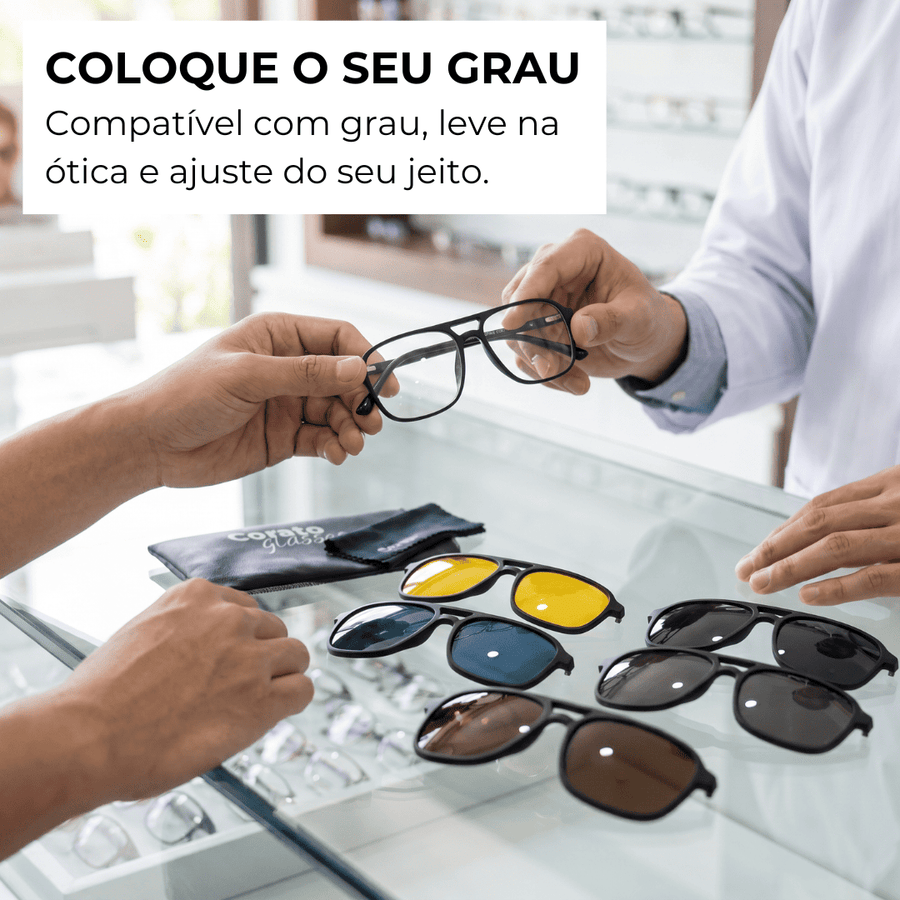 Óculos 6 em 1 Fly - Compatível com grau + lentes magnéticas
